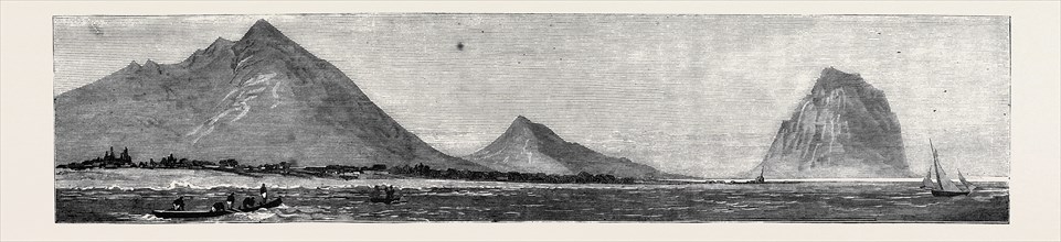 TAMARIND BAY, WITH THE " MORNE" ROCK, ONCE THE HIDING-PLACE OF RUNAWAY SLAVES, MAURITIUS