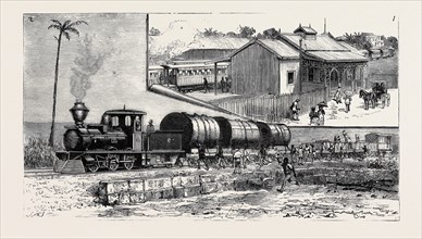 THE NEW RAILWAY AT BARBADOES, BRITISH WEST INDIES: 1. The Terminus at Bridgetown; 2. Arrival of the