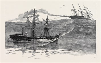 A DISASTER AT SEA: THE S.S. "PALMYRA" TOWING THE DERELICT BARQUE "NORTON" TOWARDS FALMOUTH