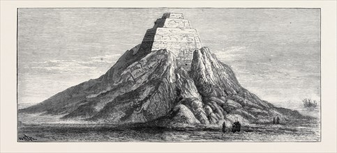 THE PYRAMID OF MEYDOON, OPENED BY PROFESSOR MASPERO, DECEMBER 13, 1881, VIEW FROM THE NORTH SHOWING