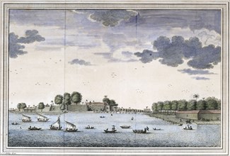 View on Batavia seen from the sugar warehouse. A mid 18th century map by Jan van Schley