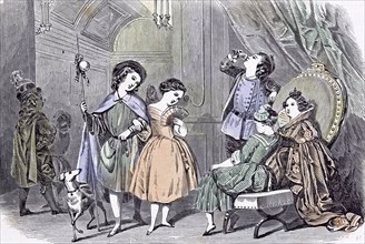 Juvenile Fancy Ball, Paris; Children; 1847, Bals Costumés; Paris; chair; drinking; wine; relaxed