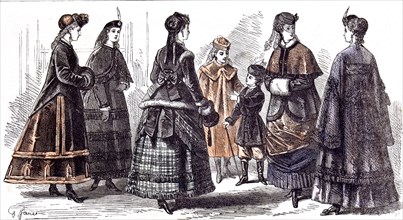 Paris Fasions For February; 1869; Janet; Child;, gathering; skirts; fashion; muff; walking stick;