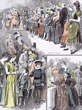 The juvenile fancy dress ball in 1891, watching the cotillon; after supper coming down the stairs;