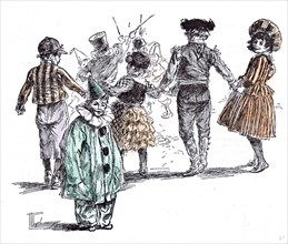 Some dresses at the children's carnival in 1892, fancy dress; fun; clown; merrymaking; merry;