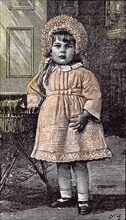 Girl in St Michael's Orphanage, Sevenoaks, Kent, Britain 1892, fashion; interior, hat; childhood;