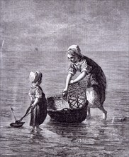 Children and the Cradle by J. Israels, dutch artist; art; child sister; sea; boat; moses basket;