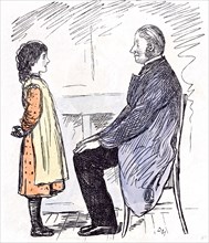 The Girl and the Headmaster, 1873, interior; at home; young and old; chair; sitting, listening;
