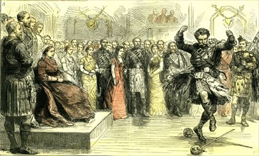 The court in the Highlands, Scotland, 1880, a sword dance, Scotland