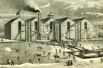 Ice Industry; U.S.A.; 1881; winter; view; vertical ice screw elevator; practical operation