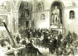 The Lord Mayor at Guildhall; London; U.K.; 1867. Presenting rewards for saving life from fire;