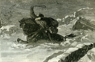 Between Staplehurst and Rochester, U.K., 1887, Mail Cart in a snow drift