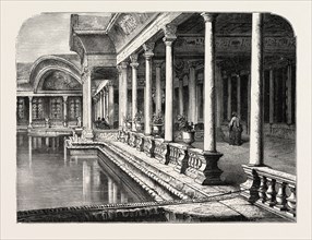 PAVILION IN THE GARDEN OF THE PALACE AT SHOOBRA.  Egypt, engraving 1879