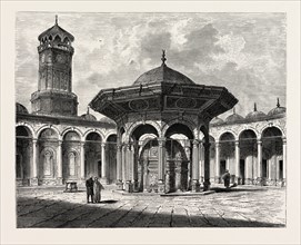 COURT OF THE MOSQUE OF MOHAMMED ALI IN THE CITADEL.  Egypt, engraving 1879