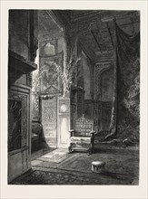 CHAMBER IN THE MUSAFFIR KHANA IN WHICH THE EX-KHEDIVE ISMAIL WAS BORN.
 Egypt, engraving 1879