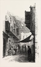 STREET IN SUEZ.  Egypt, engraving 1879
