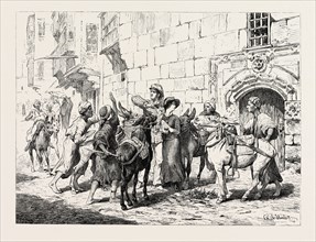 DONKEY-BOYS AND FOREIGNERS.  Egypt, engraving 1879