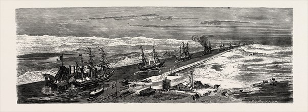 VIEW ON THE SUEZ CANAL,  Egypt, engraving 1879