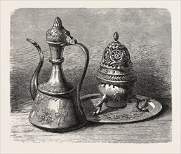 ARAB METAL UTENSILS.  Egypt, engraving 1879