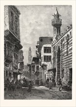 STREET IN CAIRO.  Egypt, engraving 1879