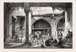 PROVINCIAL COFFEE-HOUSE.  Egypt, engraving 1879