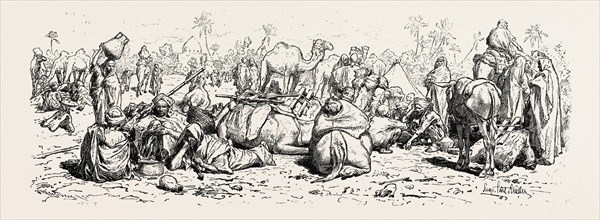 Pilgrims. Egypt, engraving 1879