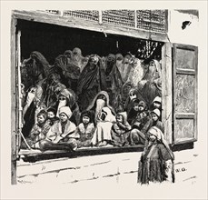 A FAMILY AND THEIR GUESTS WAITING FOR THE MAH'MAL.  Egypt, engraving 1879