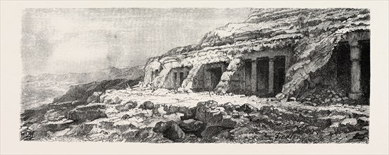 THE TOMBS OF BENT HASAN. Egypt, engraving 1879