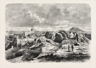 RUINS OF THE LABYRINTH AND ITS PYRAMID. Egypt, engraving 1879