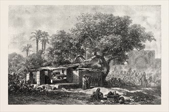 Before the gate. Egypt, engraving 1879