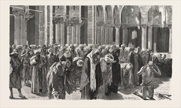 MID-DAY PRAYER IN SIOUT.  Egypt, engraving 1879