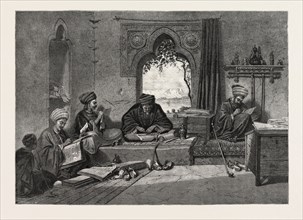 Writing room at Girgeh. Egypt, engraving 1879