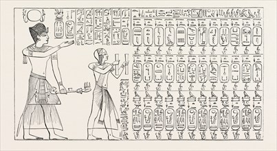 TABLET OF KINGS AT ABYDOS. Egypt, engraving 1879