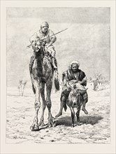 FELLAHEEN RIDING TO MARKET. Egypt, engraving 1879