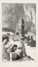 CHRISTIAN TOWER AT THE DEYR-EL-BAHREE. Egypt, engraving 1879