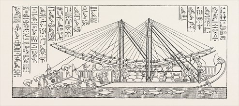 SHIP OF HATASU LADEN. Egypt, engraving 1879