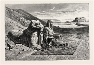 DEALER IN ANTIQUITIES ON THE ROAD FROM LUXOR TO KARNAK. Egypt, engraving 1879