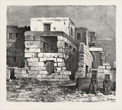 THE FRENCH QUARTER IN THE TEMPLE OF LUKSOR. Egypt, engraving 1879