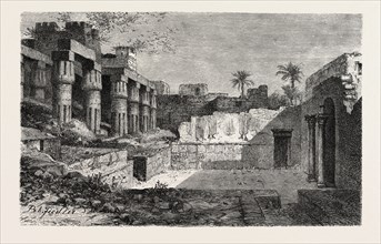 THE CHRISTIAN PLACE OF WORSHIP IN THE TEMPLE OF LUKSOR. Egypt, engraving 1879