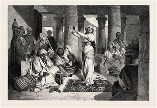 Dans in the ruins of Karnak. Egypt, engraving 1879