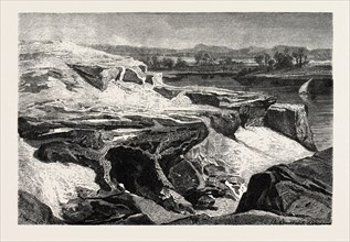 THE NARROWEST PART OF THE RIVER AT GEBEL SILSILEH. Egypt, engraving 1879
