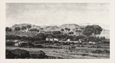 Village between Assouan and Philae. Egypt, engraving 1879