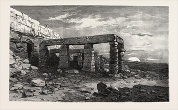 ROCK-TEMPLE OF GIRSHEH. Egypt, engraving 1879