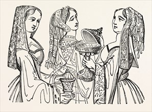 Head dresses, from Tapestry, temp. Henry VIII., UK, britain, british, europe, united kingdom, great
