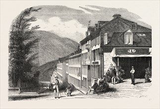 The grande street of Eaux-Bonnes, Pyrenees-Atlantiques, France. engraving 1855