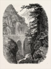 The gorge of the Hot Springs, France. engraving 1855