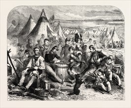 Recreations in the camp in Crimea. The Crimean War, 1855, Engraving