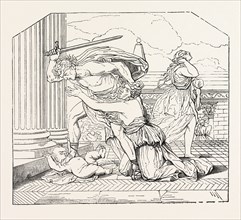 Massacre of the Innocents by Nicolas Poussin: Painting. engraving 1855