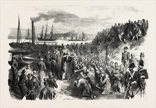 The Russian prisoners and the pope's blessing at Toulon, France. engraving 1855