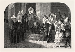 A return of a masked ball, painting by Marchal. Salon of 1855. Engraving
